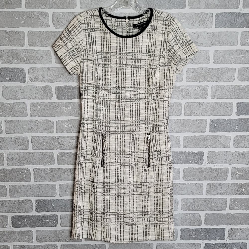 Sharagano Vintage Women's Textured Gray Tone Plaid Cocktail Dress Women's Size M